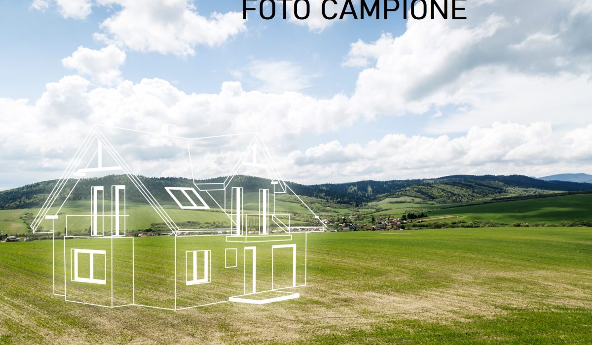House project on the meadow. Concept of dreams about a new home. Contours of the house in 3d on a meadow.